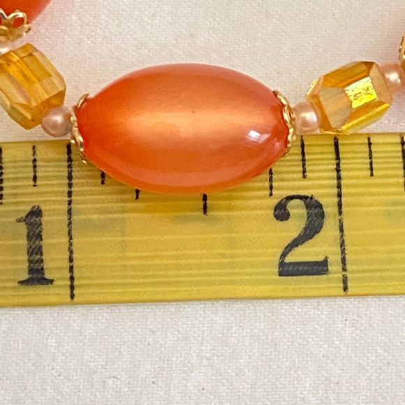 Orange Gold Necklace Glsss Oval And Small Faceted Clear Beads Magnetic Clasp - Picture 9 of 11
